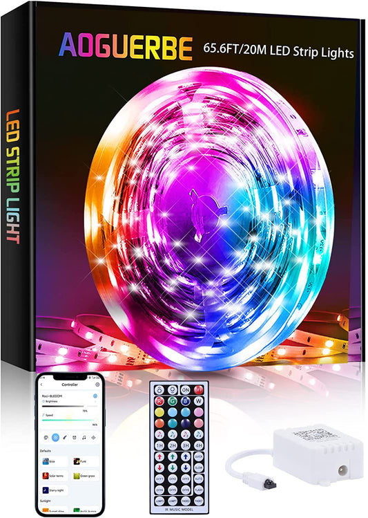 Led Lights for Bedroom 65.6 Ft, Ultra Long 5050 RGB Led Strip Lights, Smart Music Sync Led Lights Color Changing, Bluetooth App & Remote Control for Room Party Christmas Kitchen