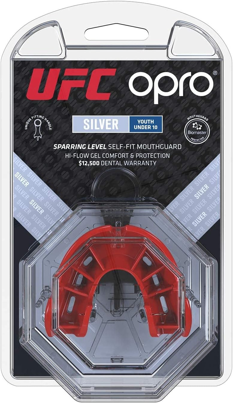 Silver Level UFC Adult and Youth Sports Mouthguard with Case, Kids Gum Shield Featuring Revolutionary Fitting Technology for UFC, MMA, Boxing, BJJ and Other Combat Sports (Black/Red, Youth)