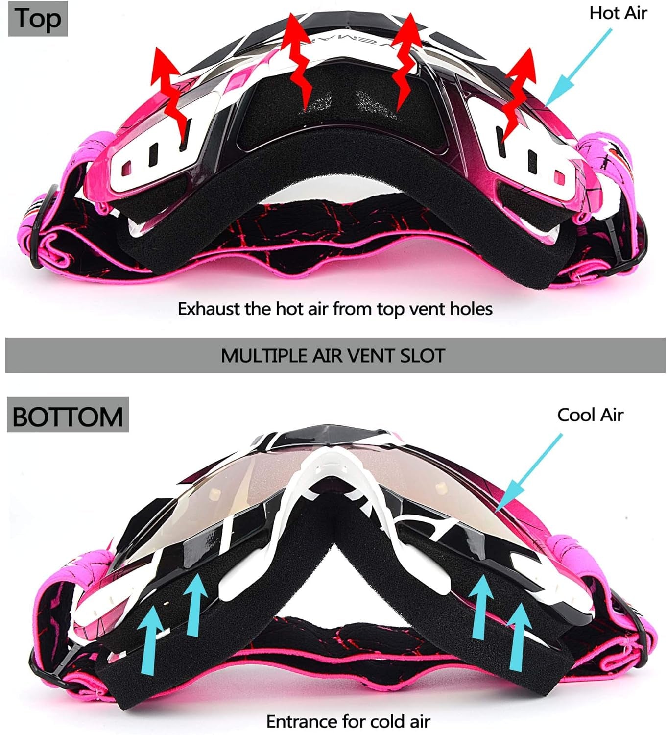 Motorcycle Motocross Goggles ATV Racing Goggles Dirt Bike Tactical Riding Motorbike Goggle Glasses, Bendable Windproof Dustproof Scratch Resistant Protective Safety Glasses (Pink)