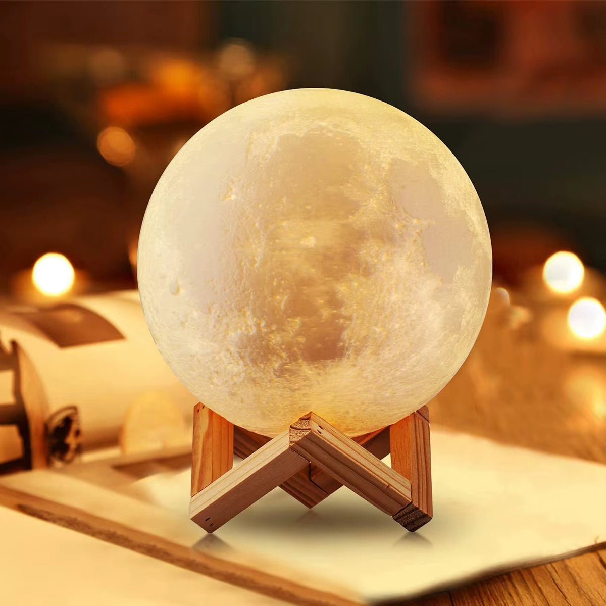 D5 Moon Lamp 8Cm LED Night Light Battery Powered with Stand Starry Lamp Bedroom Decor Nightlights Kids Gift Moon Lamp Xmas Gift