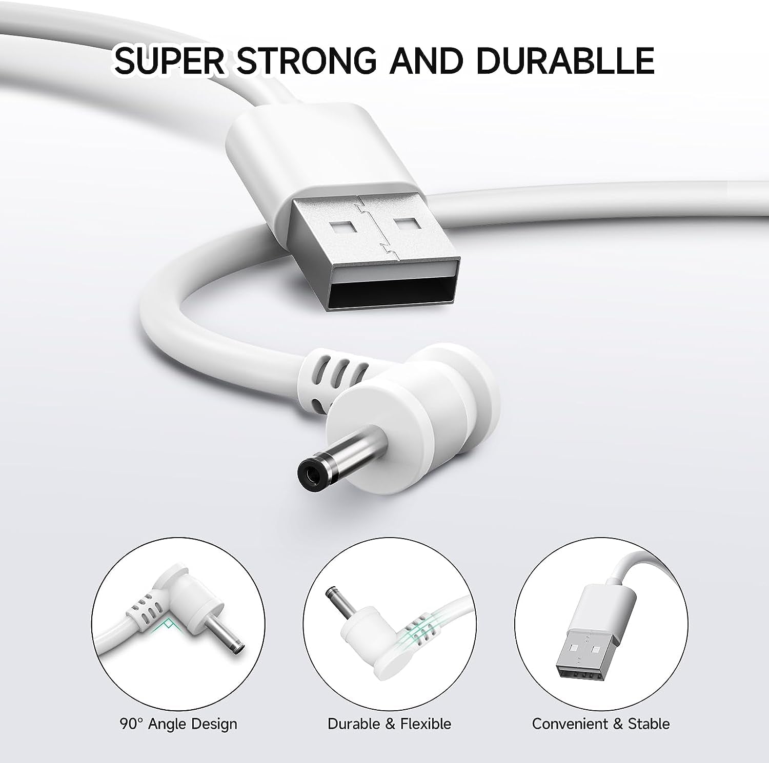 5M/16Ft Charge Cable with DC Power Adapter Compatible with Ring Stick up Cam Battery 3Rd Gen/2Nd Gen/Plug-In, Weatherproof Cable to Continuously Charge Your Camera,White