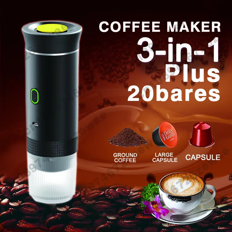 3-In-1 Portable Espresso Machine - Electric Coffee Grinder&Capsule Brewer,Usb Rechargeable for Travel,Camping&Office,Fast Heat