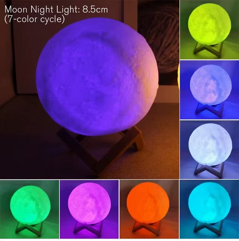 D5 Moon Lamp 8Cm LED Night Light Battery Powered with Stand Starry Lamp Bedroom Decor Nightlights Kids Gift Moon Lamp Xmas Gift