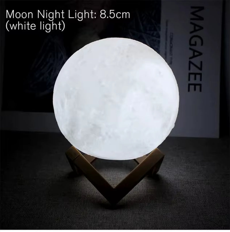 D5 Moon Lamp 8Cm LED Night Light Battery Powered with Stand Starry Lamp Bedroom Decor Nightlights Kids Gift Moon Lamp Xmas Gift