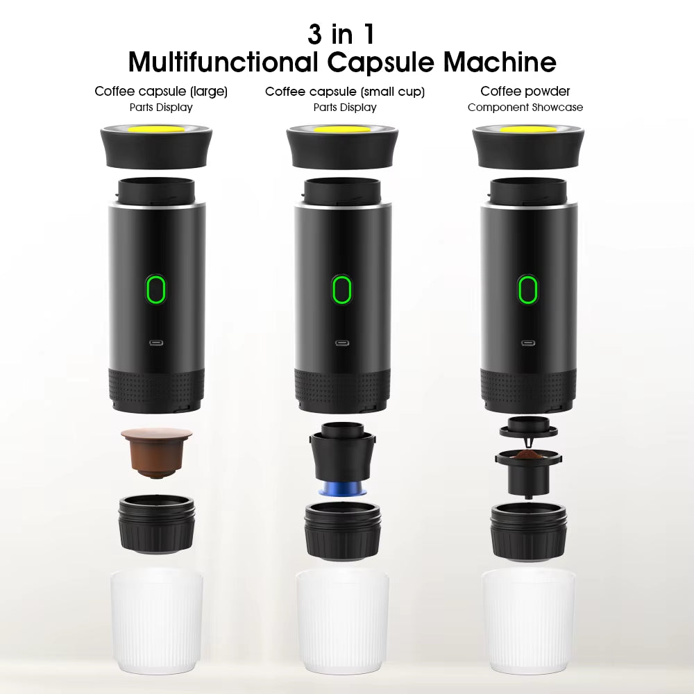 3-In-1 Portable Espresso Machine - Electric Coffee Grinder&Capsule Brewer,Usb Rechargeable for Travel,Camping&Office,Fast Heat