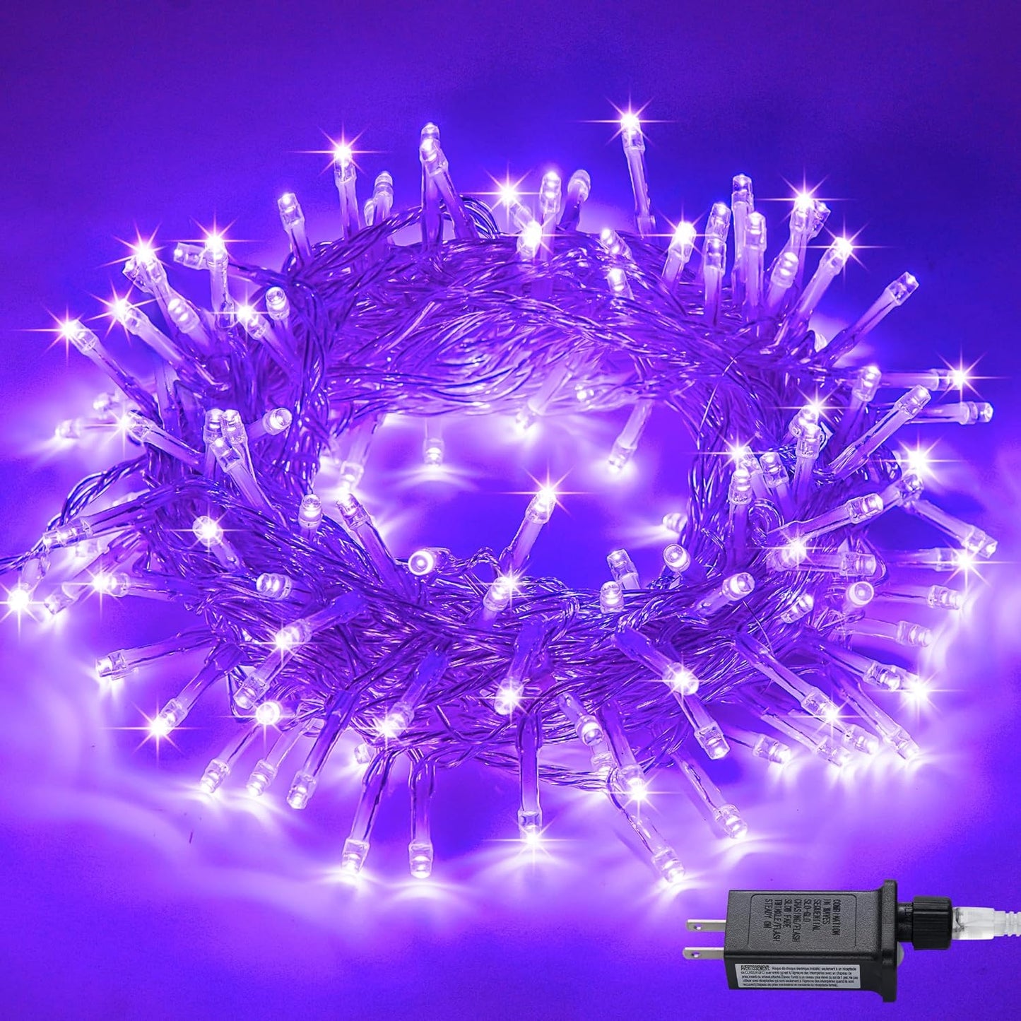 Connectable 100 LED Purple Christmas Lights Indoor, 8 Modes Plug in Purple Lights Clear Wire, 33Ft Purple Christmas Tree Lights Outdoor for Christmas, Tree, Garden, Bedroom