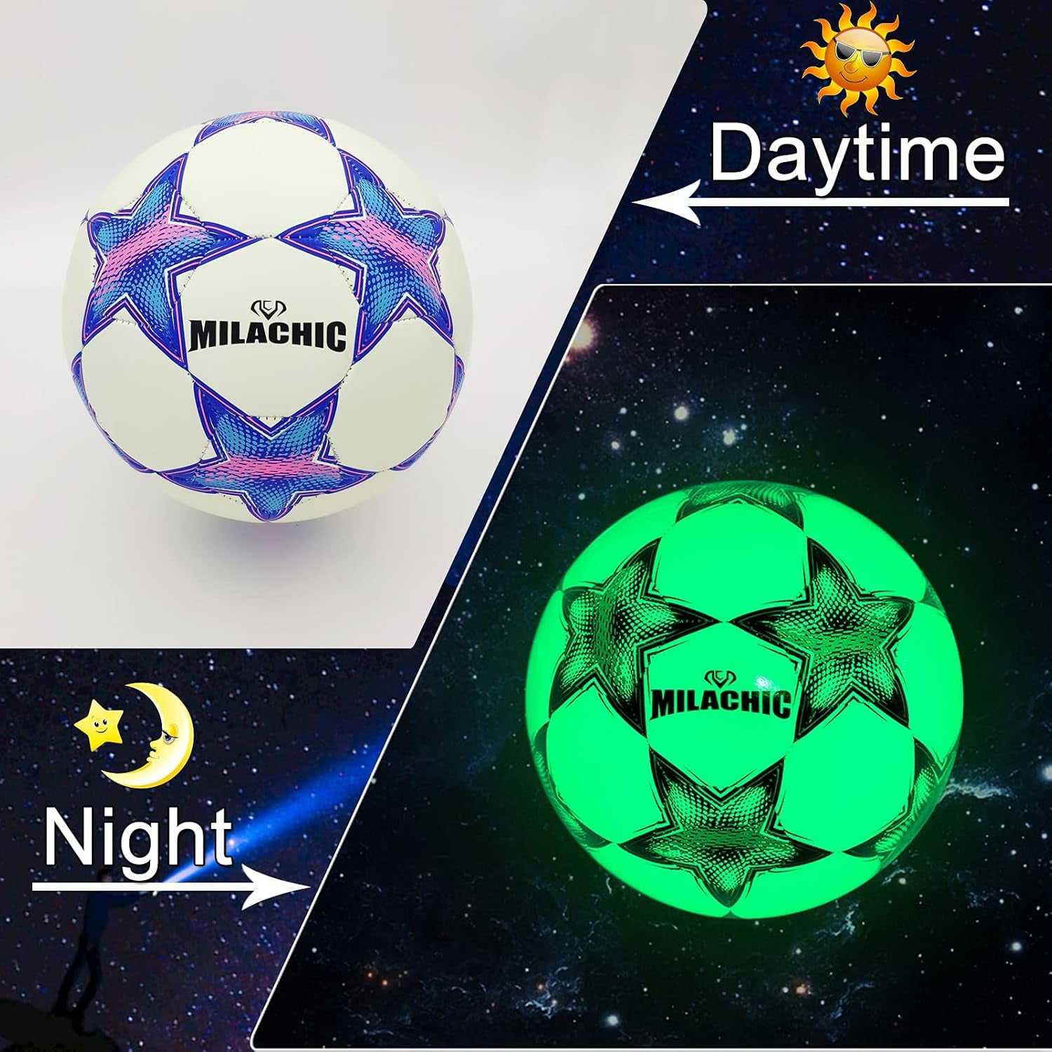 Soccer Ball, Glow in the Dark Soccer Ball Size 3/4/ 5 with Pump, Glowing Luminious Soccer Balls Gifts for Teens, Youth, Men, Women Indoor-Outdoor Soccer Training