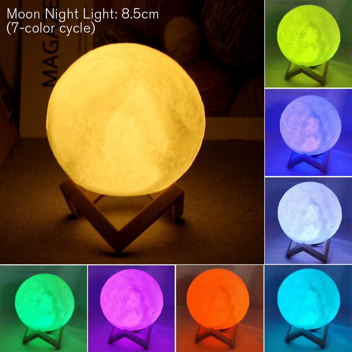 D5 Moon Lamp 8Cm LED Night Light Battery Powered with Stand Starry Lamp Bedroom Decor Nightlights Kids Gift Moon Lamp Xmas Gift