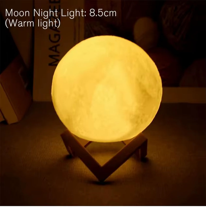 D5 Moon Lamp 8Cm LED Night Light Battery Powered with Stand Starry Lamp Bedroom Decor Nightlights Kids Gift Moon Lamp Xmas Gift