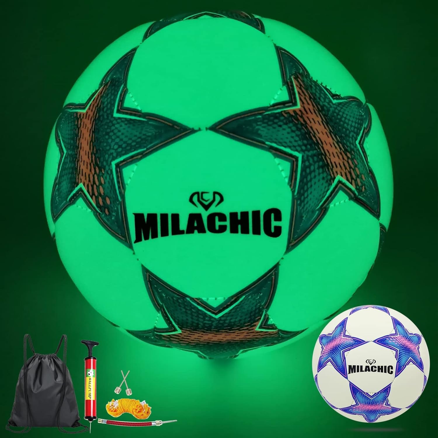 Soccer Ball, Glow in the Dark Soccer Ball Size 3/4/ 5 with Pump, Glowing Luminious Soccer Balls Gifts for Teens, Youth, Men, Women Indoor-Outdoor Soccer Training