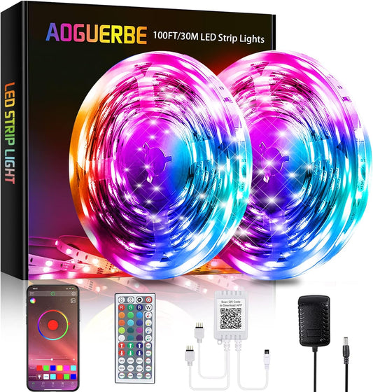 Led Lights for Bedroom 100 Ft, Ultra Long 5050 RGB Led Strip Lights, Smart Music Sync Led Lights Color Changing, Bluetooth App & Remote Control for Room Party Christmas Kitchen