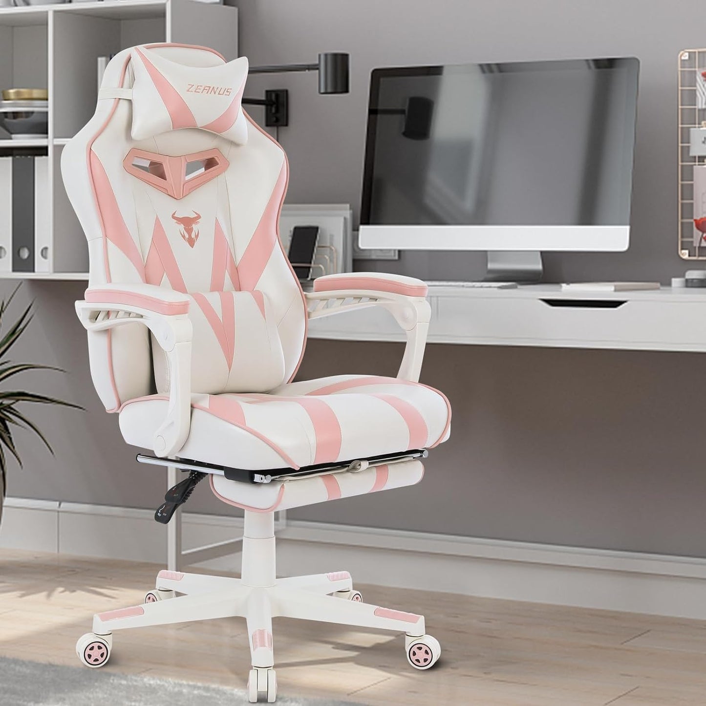 Pink Gaming Chair, Gaming Computer Chair for Girls, Reclining Gamer Chair with Footrest, Ergonomic PC Gaming Chair with Massage, Gaming Desk Chair for Women, High Back Gaming Chairs for Adults Pink