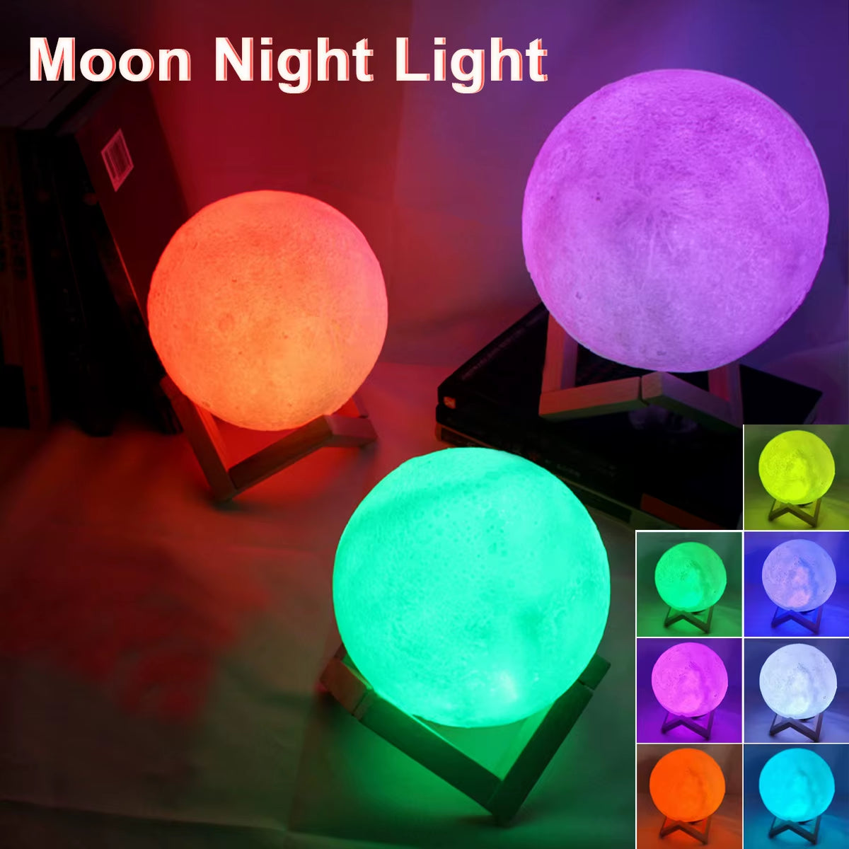 D5 Moon Lamp 8Cm LED Night Light Battery Powered with Stand Starry Lamp Bedroom Decor Nightlights Kids Gift Moon Lamp Xmas Gift