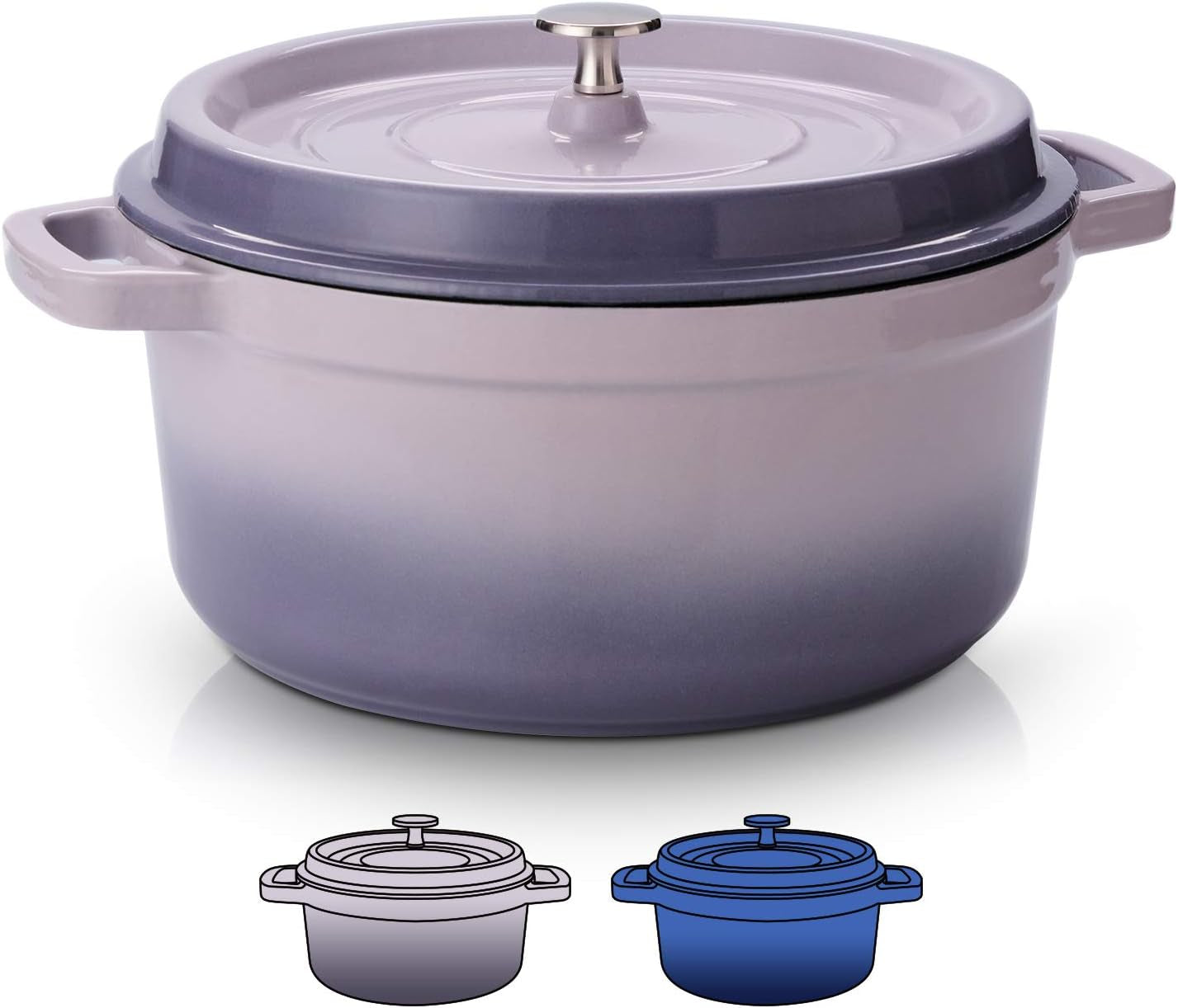 6 Quart White Enameled Cast Iron Dutch Oven with Lid Bread Baking Pot Use on Gas Electric Oven for 6-8 People(Purple)