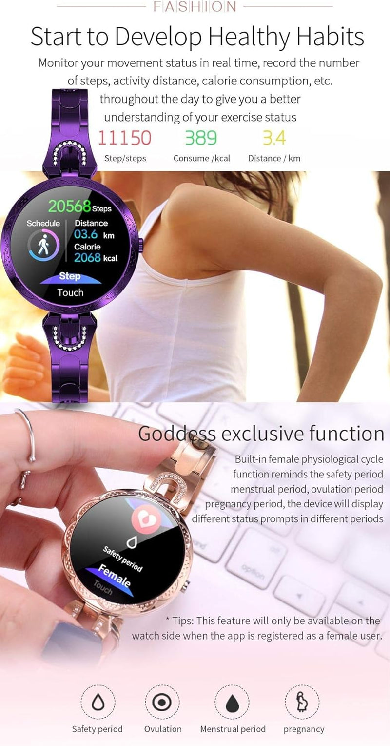 Smart Watch Women, Smart Bracelet Fitness Tracker Blood Pressure Heart Rate Monitor for Android Ios Phone for Iphone 13 12 11 Pro Max Mini XR X XS LG Samsung Galaxy A51 21 20 S20 (Purple)